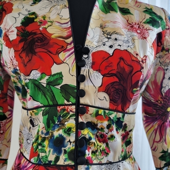 JS Collection Bright Floral Silk Jacket 2 Petite EUC - Picture 2 of 9